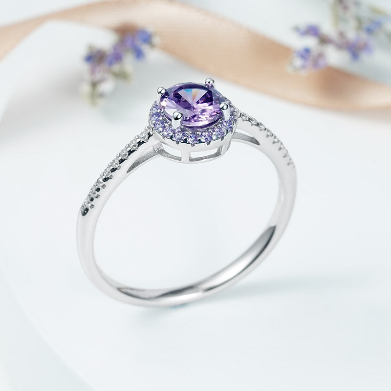 Gnoce Sparkling Purple Round-cut Promise Ring Platinum-plated Silver Blend_5