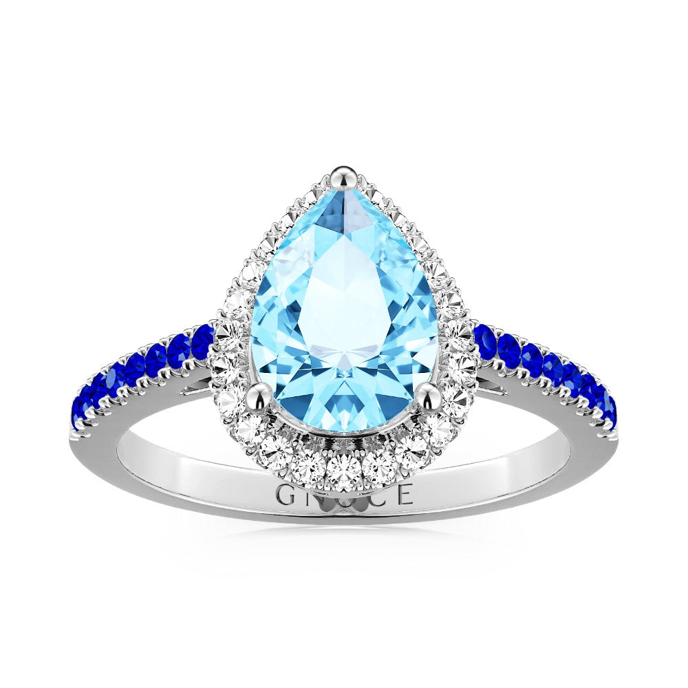 Gnoce Sparkling Blue Teardrop Promise Ring Platinum-plated Silver Blend_1