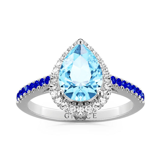 Gnoce Sparkling Blue Teardrop Promise Ring Platinum-plated Silver Blend_1