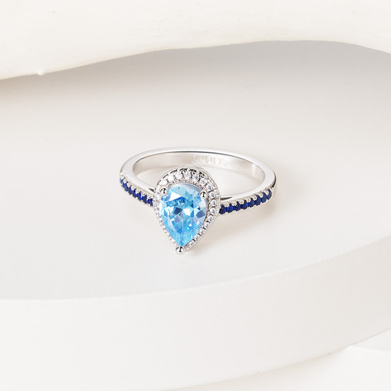Gnoce Sparkling Blue Teardrop Promise Ring Platinum-plated Silver Blend_4