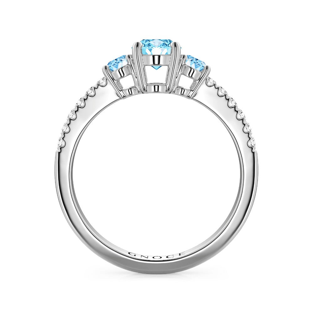 Gnoce Sky Blue Three-Stone Engagement Ring Platinum-plated Silver Blend_3