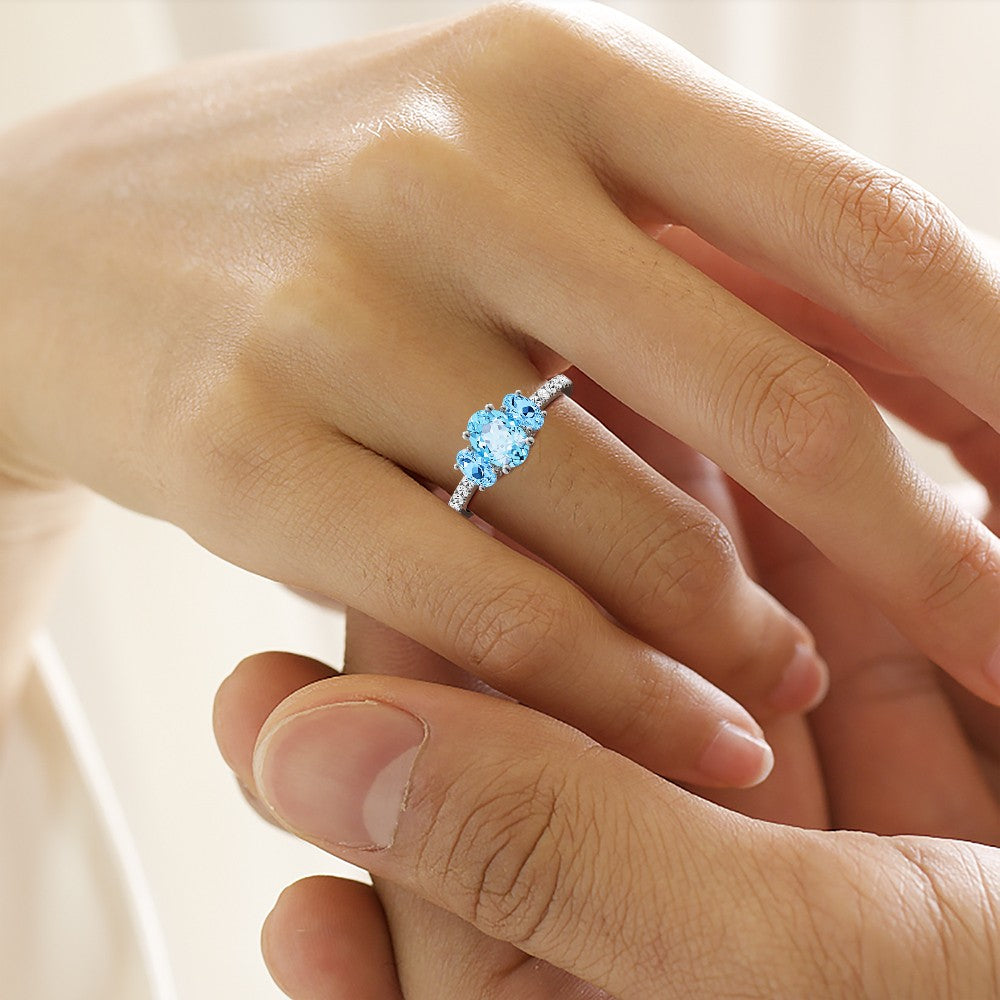 Gnoce Sky Blue Three-Stone Engagement Ring Platinum-plated Silver Blend_5