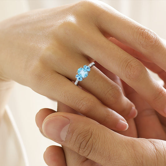 Gnoce Sky Blue Three-Stone Engagement Ring Platinum-plated Silver Blend_5