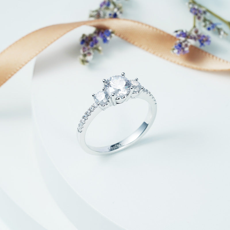 Gnoce Vintage Three Stones Promise Ring Platinum-plated Silver Blend_4