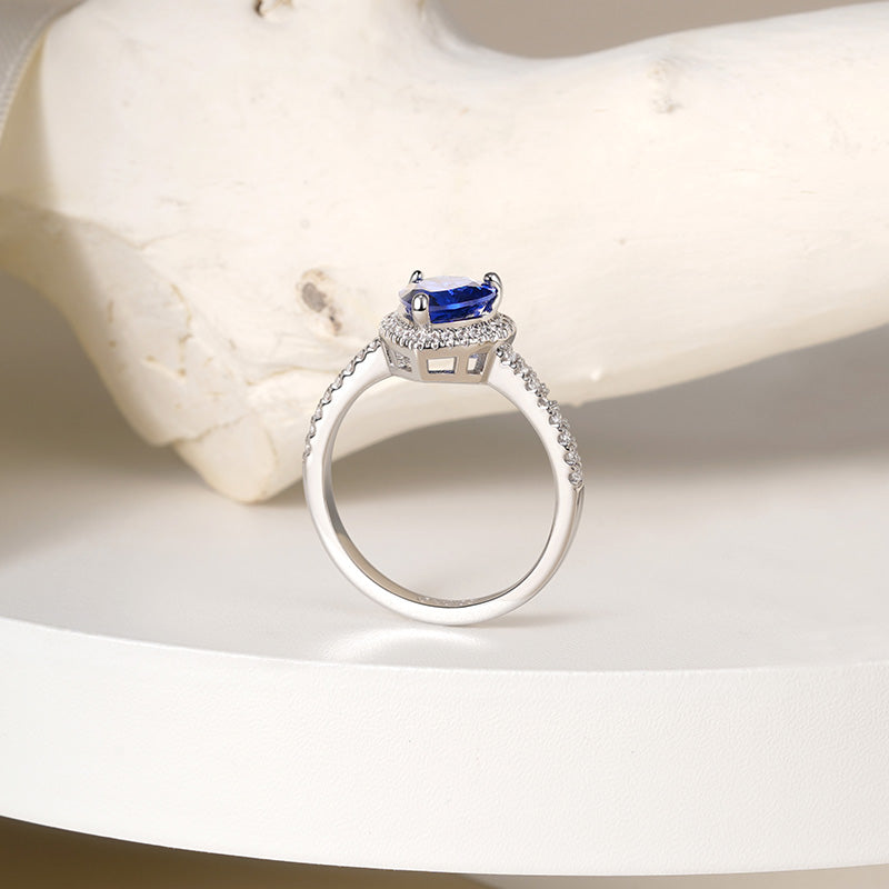 Gnoce Royal Blue Heart-shaped Promise Ring Platinum-plated Silver Blend_4