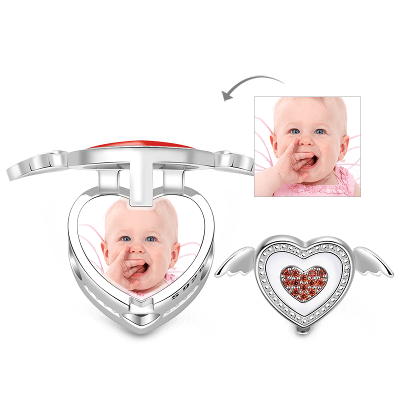 Gnoce Heart with Wings Photo Locket Charm Platinum-plated Silver Blend_1