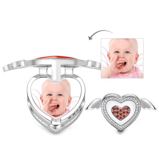 Gnoce Heart with Wings Photo Locket Charm Platinum-plated Silver Blend_1