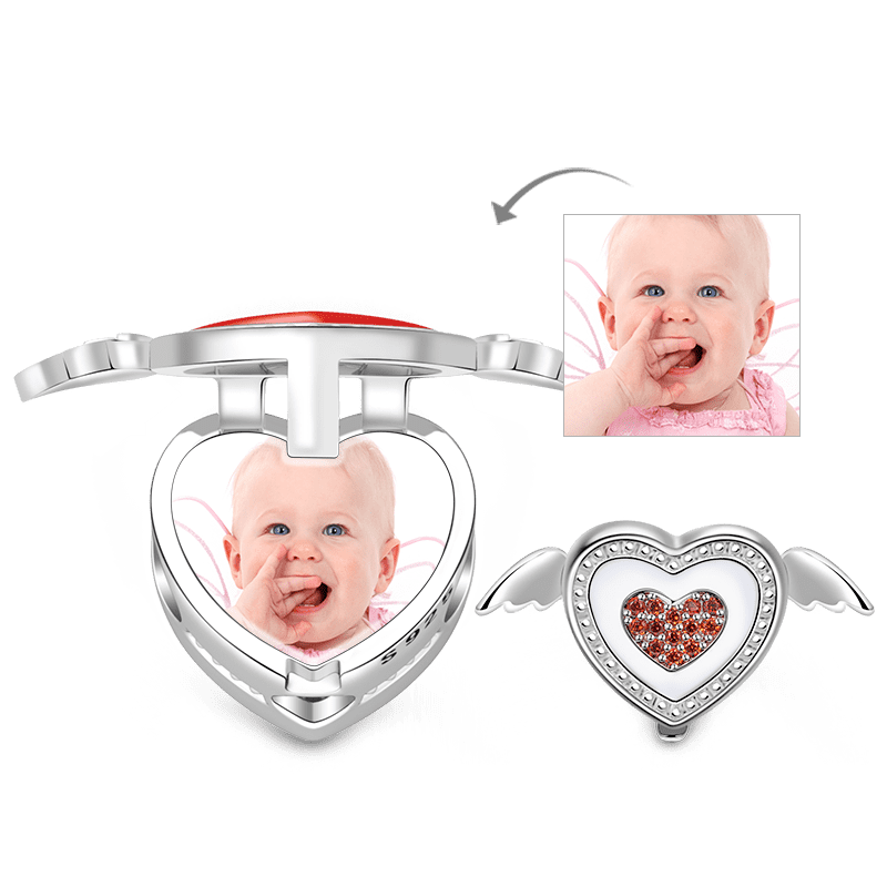 Gnoce Heart with Wings Photo Locket Charm Platinum-plated Silver Blend_1