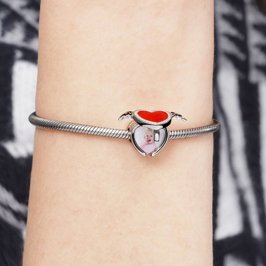 Gnoce Heart with Wings Photo Locket Charm Platinum-plated Silver Blend_3