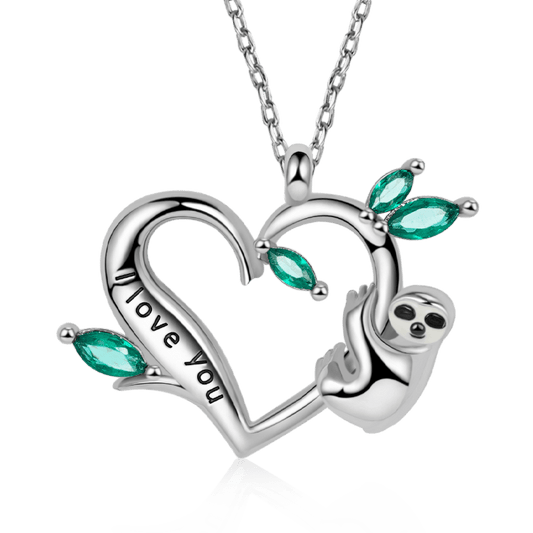 Gnoce Sloth with Engravings Heart Necklace Platinum-plated Silver Blend_1