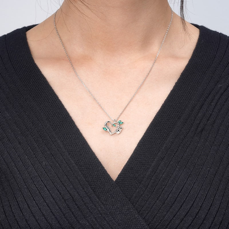 Sloth Necklace 925 Sterling Silver with "I Love You" Engravings and Green Gemstones_4
