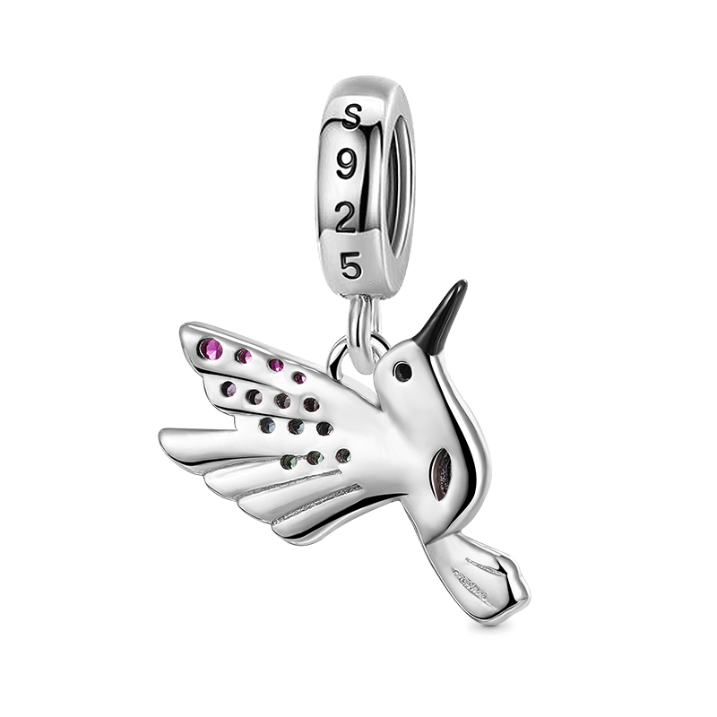 Hummingbird Pendant Dangle Charm 925 Sterling Silver Colorful Enamels and Gemstones Inlaid_2