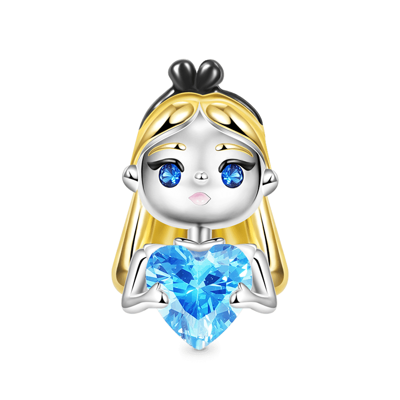 Lovely Alice Embraces Heart Gemstone Charm Bead 925 Sterling Silver 18K Gold Plated_1