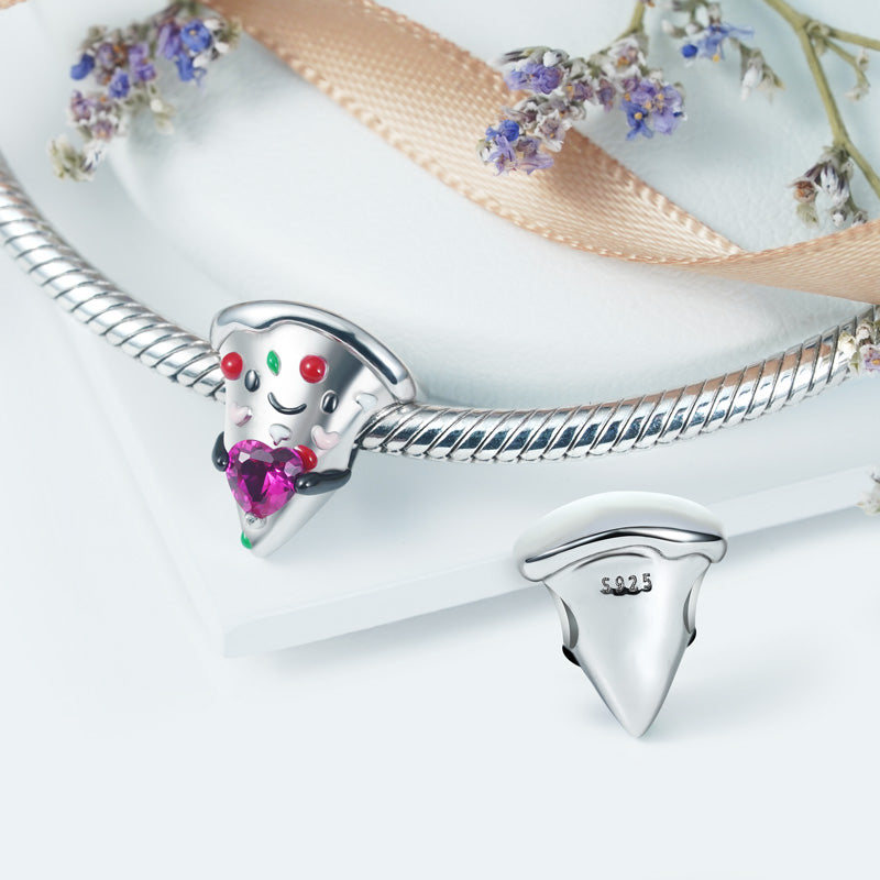 Pizza Embraces Heart Gemstone Charm Bead 925 Sterling Silver_2