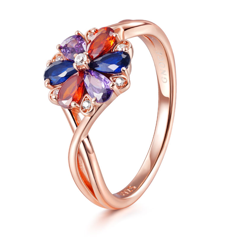 Gnoce Color Flower Gems Fashion Ring_2