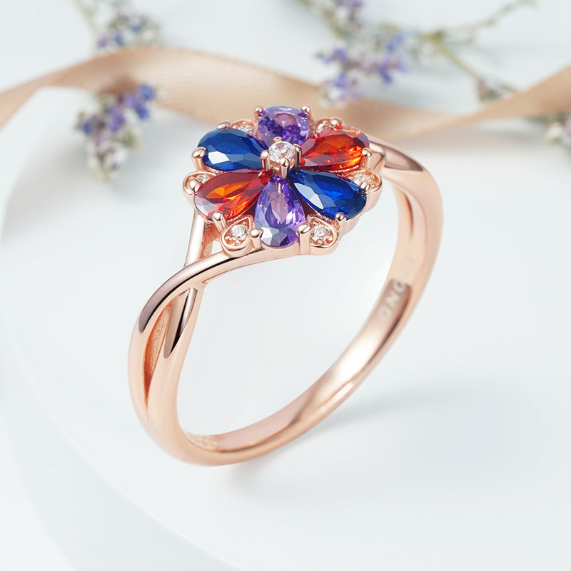 Gnoce Color Flower Gems Fashion Ring_4