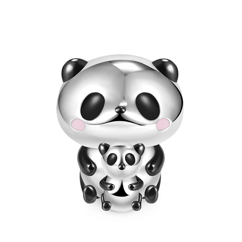Embrace Love Bear & Baby Charm Bead 925 Sterling Silver with Black Enamels_1