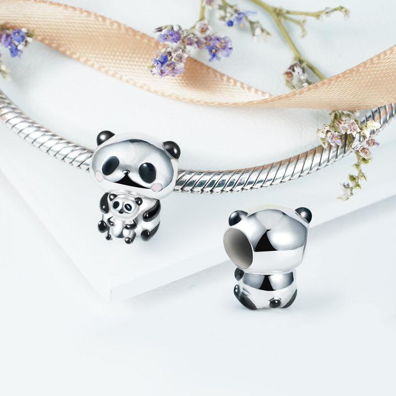 Embrace Love Bear & Baby Charm Bead 925 Sterling Silver with Black Enamels_2
