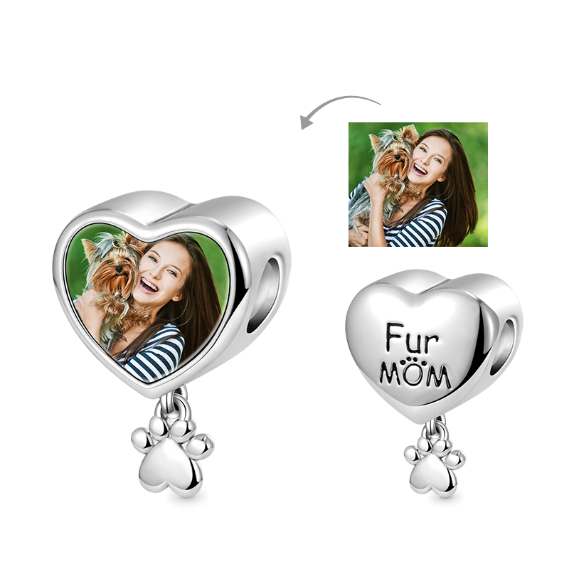 Mom Heart Personalized Photo Charm Bead 925 Sterling Silver_1
