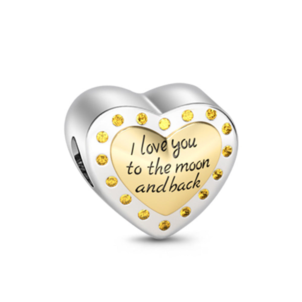 Gnoce "Love You Foever" Topaz Golden Heart Personalized Photo Charm Sterling Silver-Engraved with "I Love You to the Moon and Back"_2