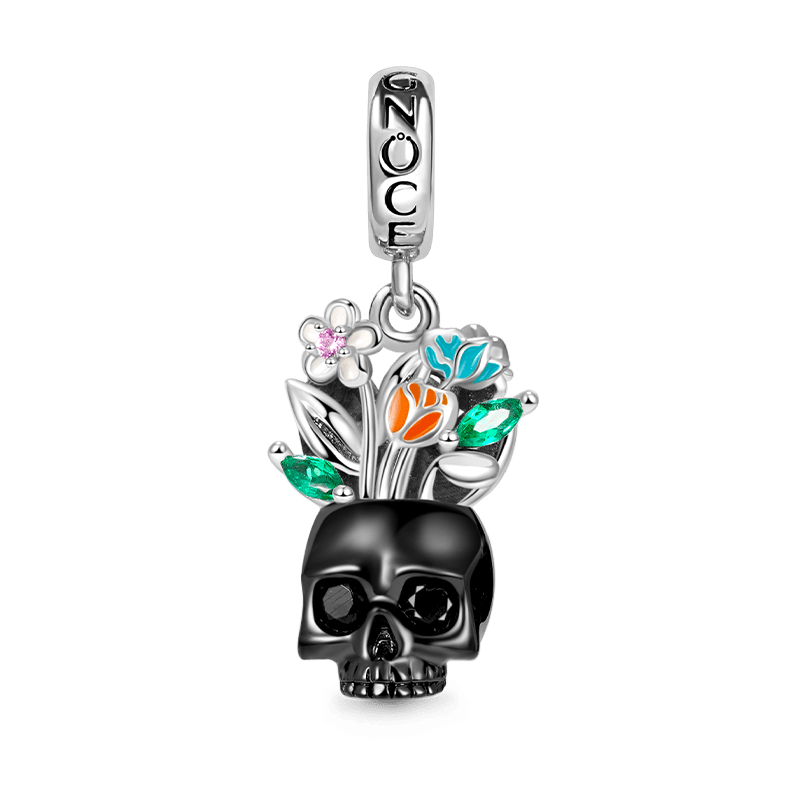 Vase Skull Pendant Dangle Charm 925 Sterling Silver Black Plated_1