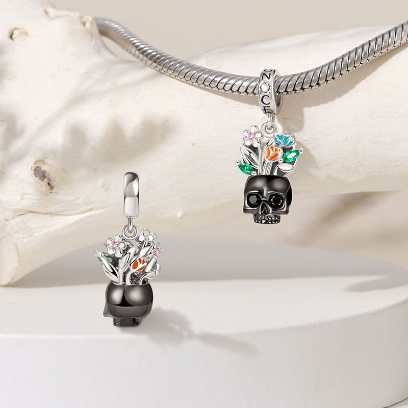 Vase Skull Pendant Dangle Charm 925 Sterling Silver Black Plated_2