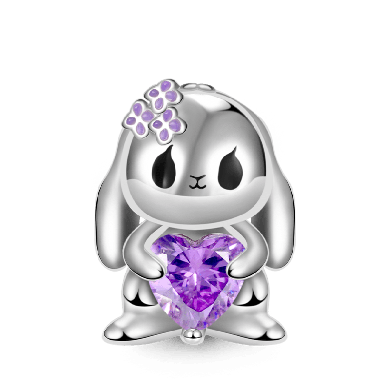 Lop-eared Rabbit Embraces Heart Gemstone Charm Bead 925 Sterling Silver_1
