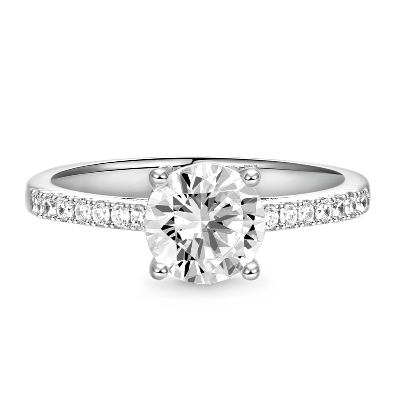 Gnoce Sparkling Round Solitaire Ring Platinum-plated Silver Blend_1