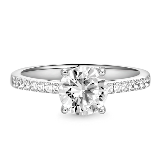 Gnoce Sparkling Round Solitaire Ring Platinum-plated Silver Blend_1