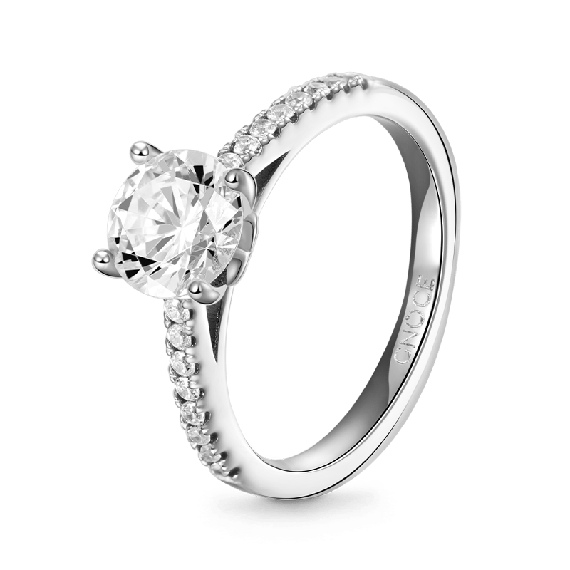 Gnoce Sparkling Round Solitaire Ring Platinum-plated Silver Blend_3