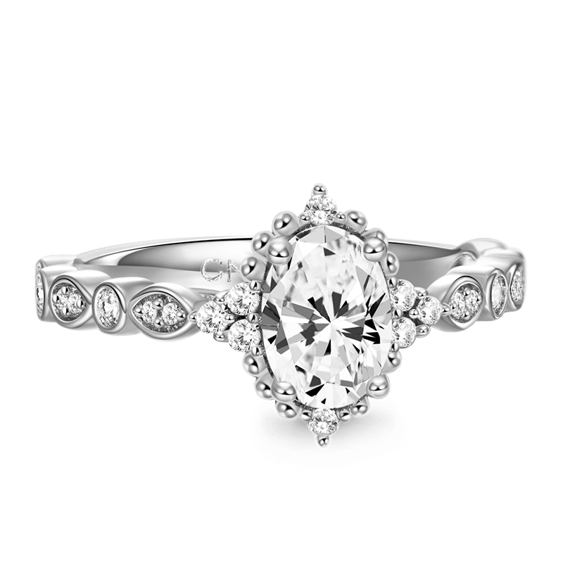 Vintage Oval Engagement Ring 925 Sterling Silver Inlaid with Clear Gemstones_2