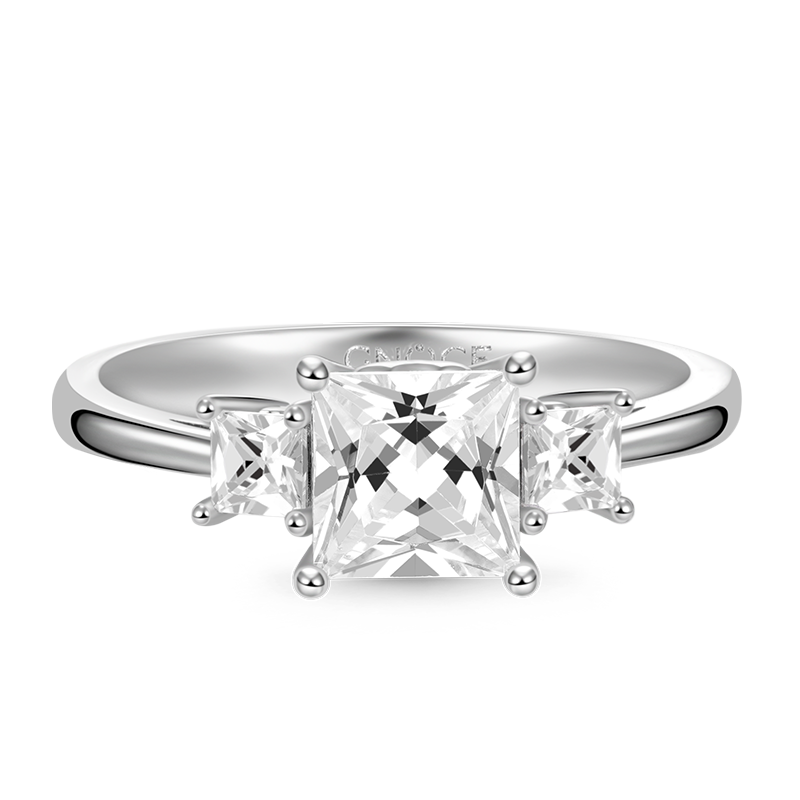 Clear Three-Stone Ring 925 Sterling Silver with Gemstone_2