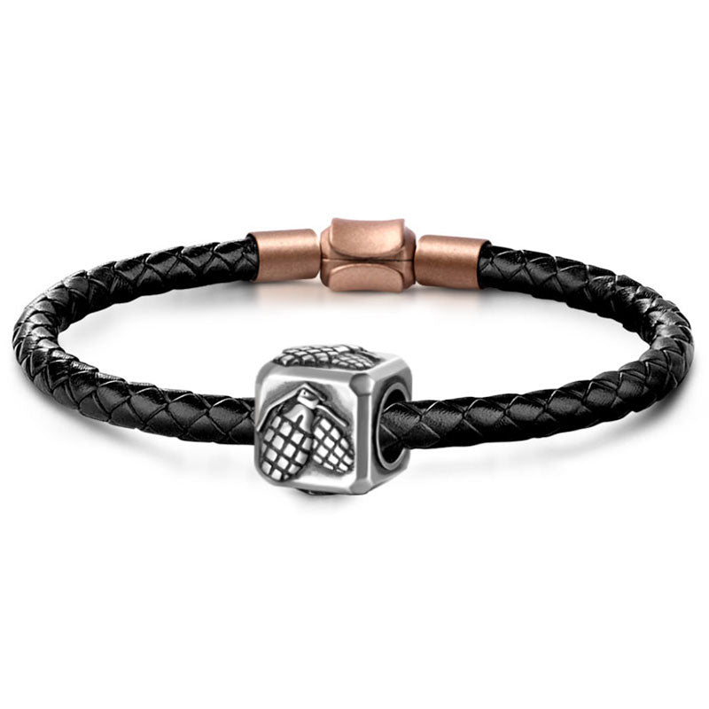 Grenade Vintage Bead S925 Sterling Silver with Gift Copper Black Leather Men's Bracelet Jewelry for Men_1