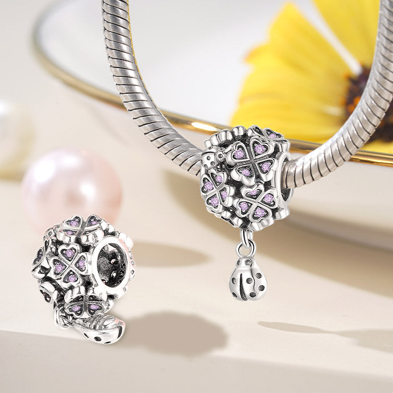 Lucky clover with Ladybug Dangle Charm Bead 925 Sterling Silver_2