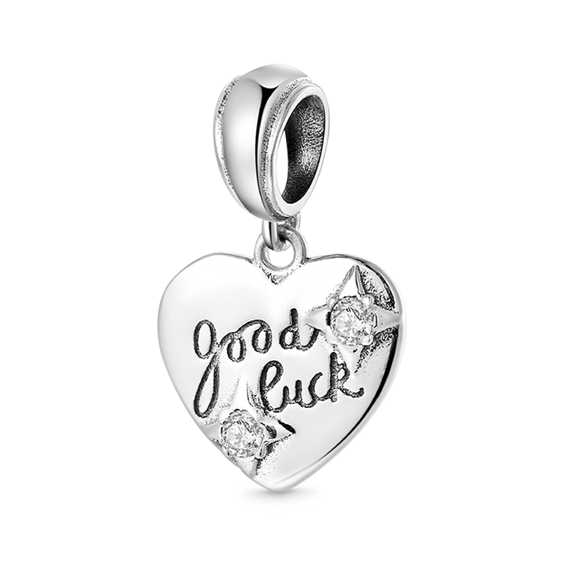 Heart with "good luck" Engraving Pendant Dangle Charm 925 Sterling Silver_1
