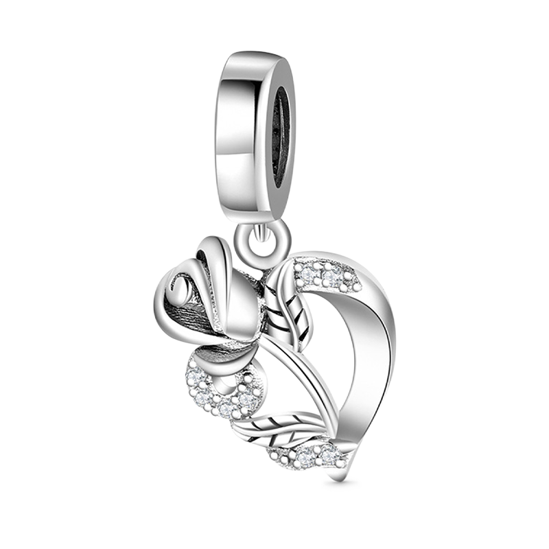 Heart Rose Flower Pendant Dangle Charm 925 Sterling Silver_1