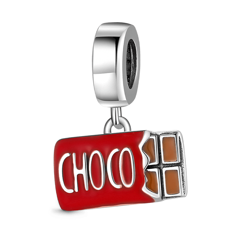Chocolate Dessert Pendant Dangle Charm 925 Sterling Silver with Red Enamels_1