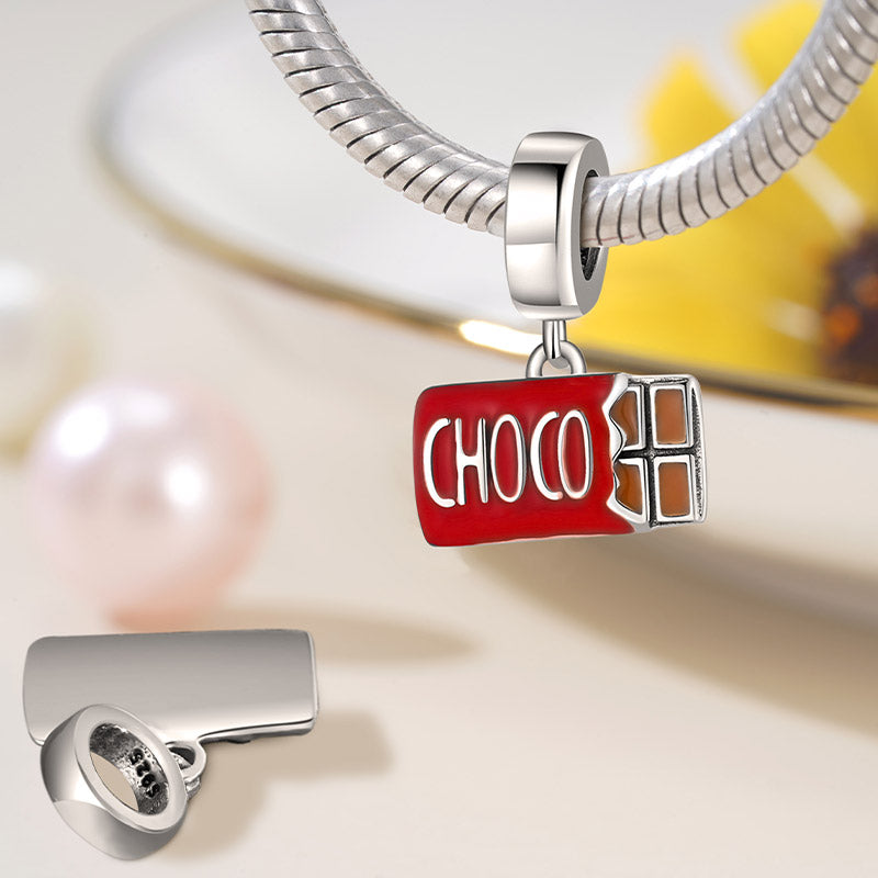 Chocolate Dessert Pendant Dangle Charm 925 Sterling Silver with Red Enamels_2