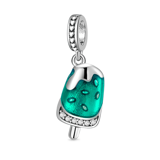 Popsicle Ice Cream Pendant Dangle Charm 925 Sterling Silver with Green Enamels_1