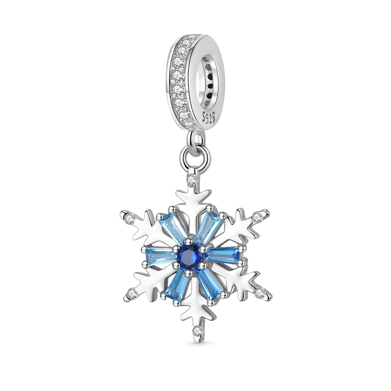 Blue Crystal Snow Pendant Dangle Charm 925 Sterling Silver_1