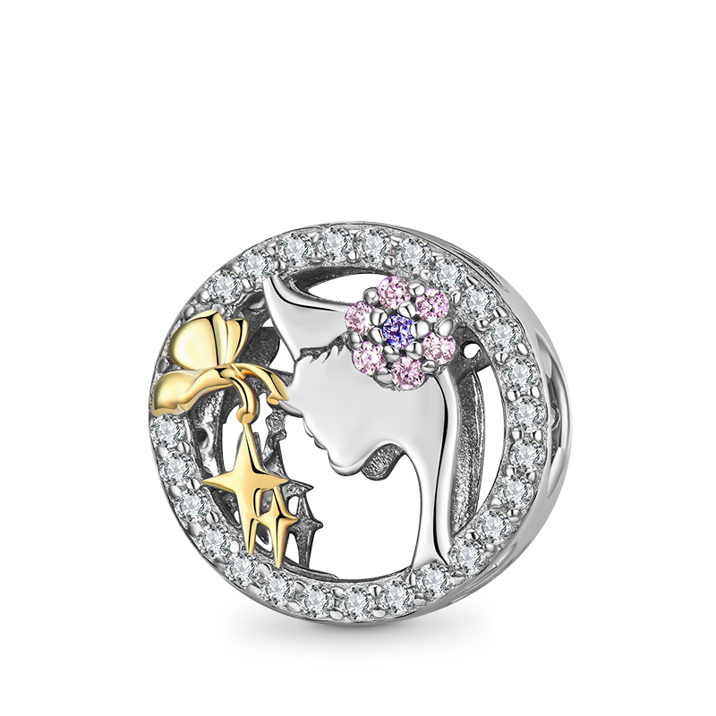 Elegant Girl Charm Bead 925 Sterling Silver Inlaid with Gemstones_1