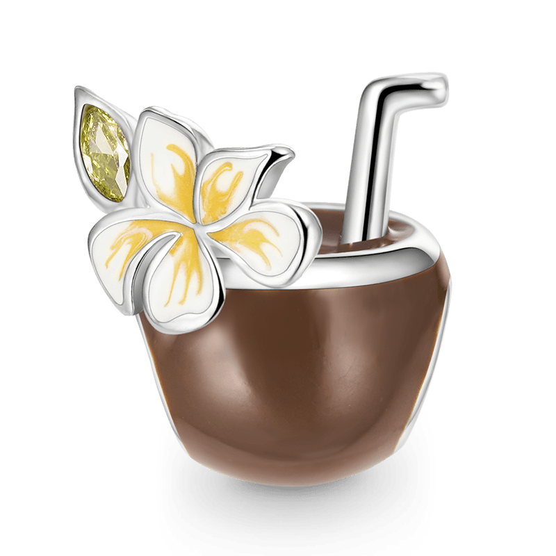 Coconut Drink Charm Bead 925 Sterling Silver with Brown Enamels_1
