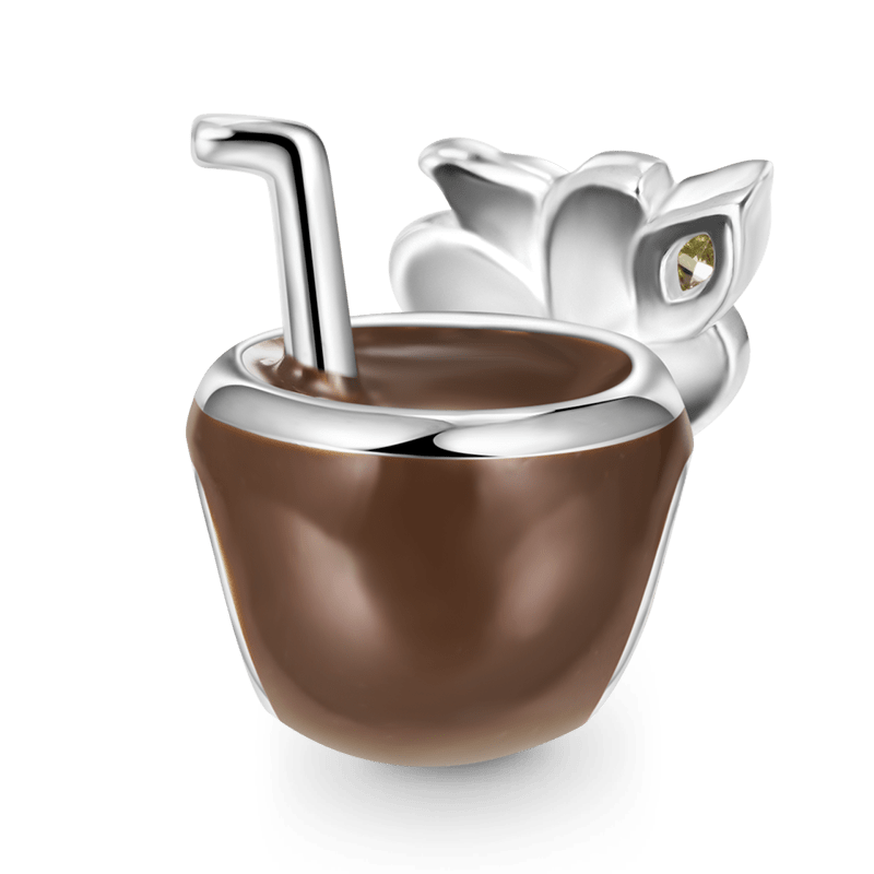 Coconut Drink Charm Bead 925 Sterling Silver with Brown Enamels_2