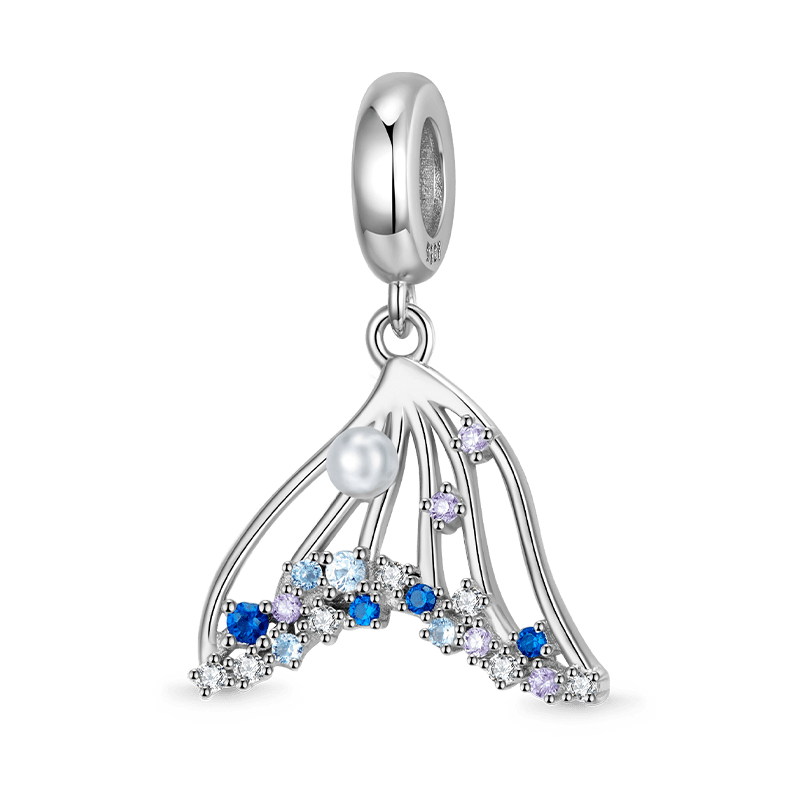 Mermaid Tail Pendant Dangle Charm 925 Sterling Silver Inlaid with CZ Stones_1