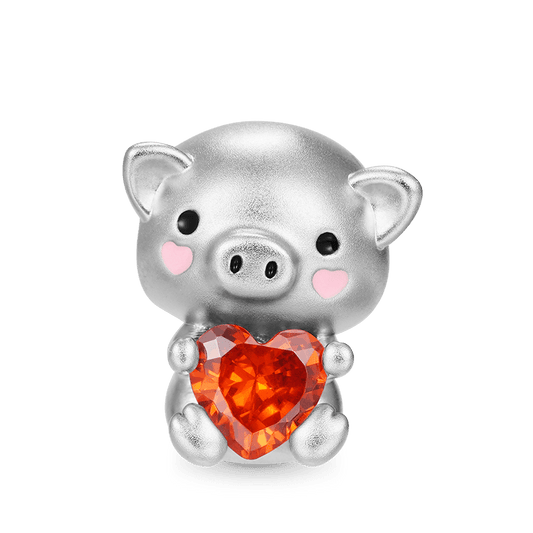 Cute Pig Embrace Hearts Gem 925 Sterling Silver Charm Bead_1