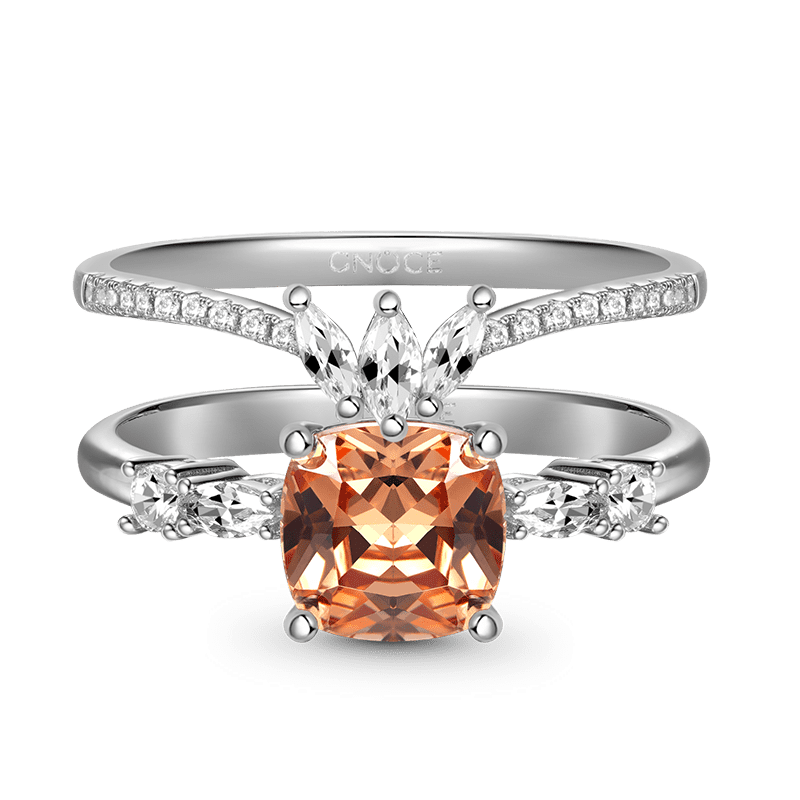 Gnoce Brown Square Sparkle Wishbone Ring Set Platinum-plated Silver Blend_2