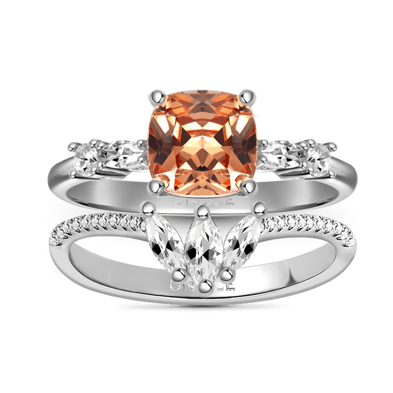 Gnoce Brown Square Sparkle Wishbone Ring Set Platinum-plated Silver Blend_1