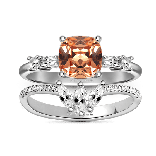 Gnoce Brown Square Sparkle Wishbone Ring Set Platinum-plated Silver Blend_1