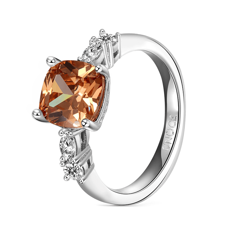 Gnoce Brown Square Sparkle Wishbone Ring Set Platinum-plated Silver Blend_4