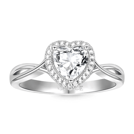 Gnoce Sparkling Twisted Heart Promise Ring Platinum-plated Silver Blend_1